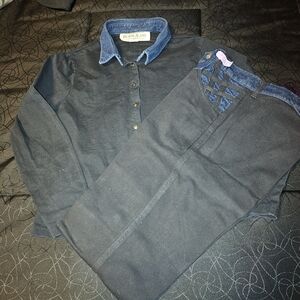 JEWELLS CLASSIC BOTTOMS Black High Rise Jeans with Blue Details AND BLACK SHIRT